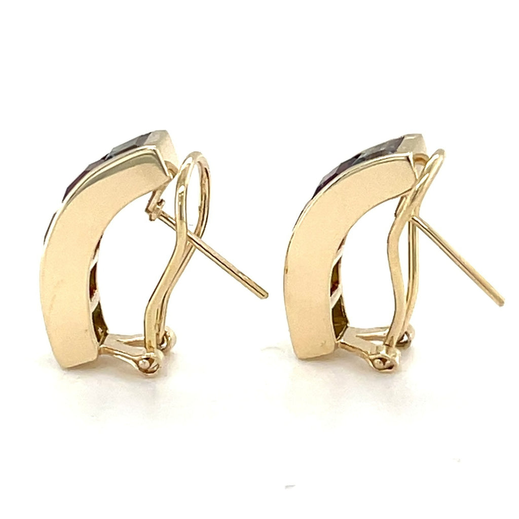 T&C 14k Yellow Gold and Princess Cut Rainbow Gemstone Drop Earrings, 29mm