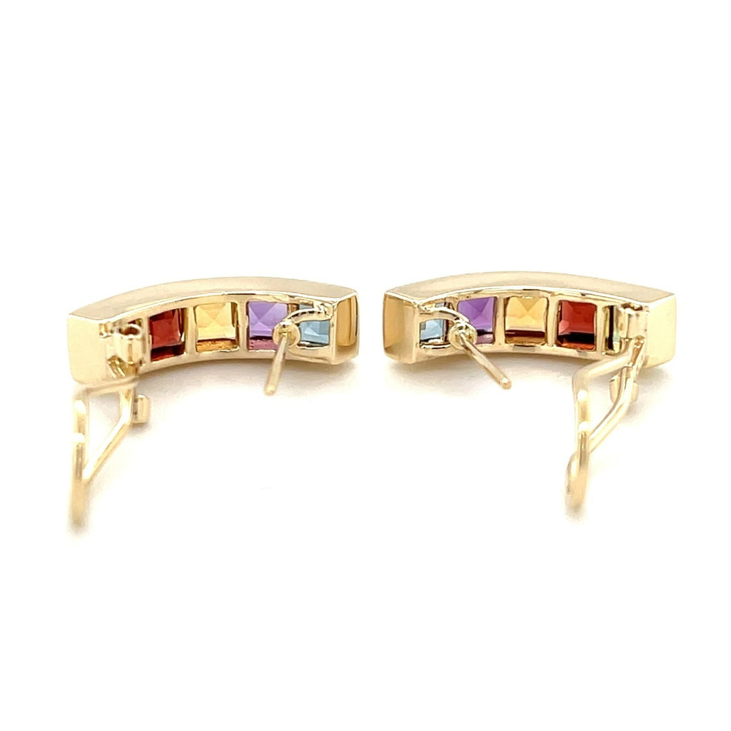 T&C 14k Yellow Gold and Princess Cut Rainbow Gemstone Drop Earrings, 29mm