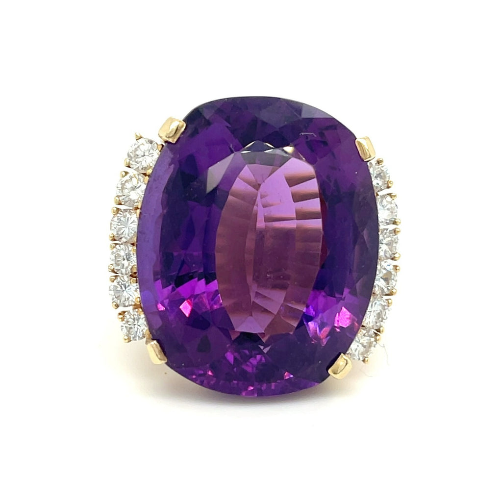 Beautiful 18k Gold & 46.15ct Amethyst Ring w/ 1.15ct Diamonds, Size 7.25.