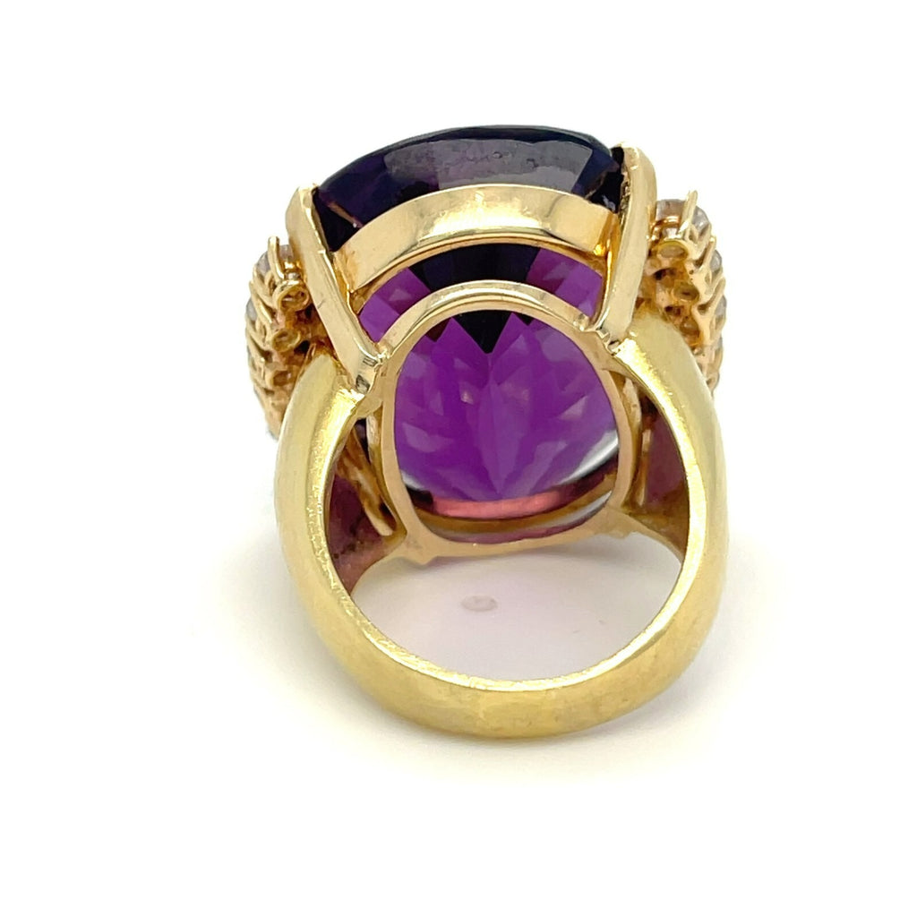 Beautiful 18k Gold & 46.15ct Amethyst Ring w/ 1.15ct Diamonds, Size 7.25.