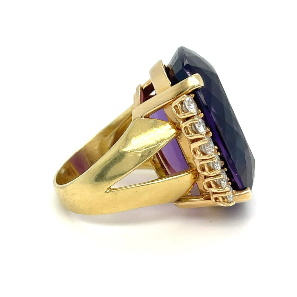 Beautiful 18k Gold & 46.15ct Amethyst Ring w/ 1.15ct Diamonds, Size 7.25.