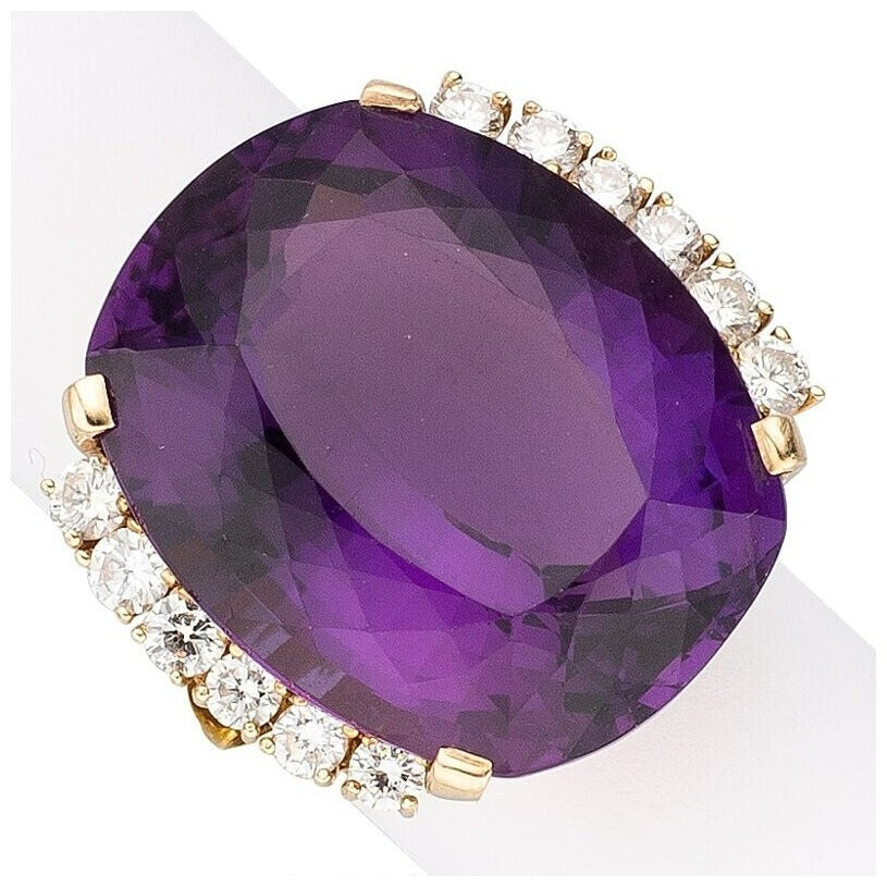 Beautiful 18k Gold & 46.15ct Amethyst Ring w/ 1.15ct Diamonds, Size 7.25.