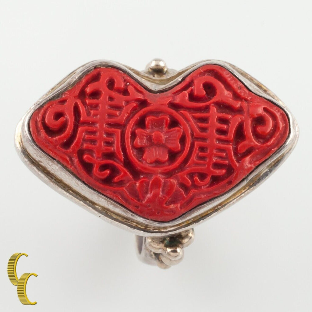 Sterling Silver Cinnabar Cocktail Ring Size 9.5 Gorgeous!