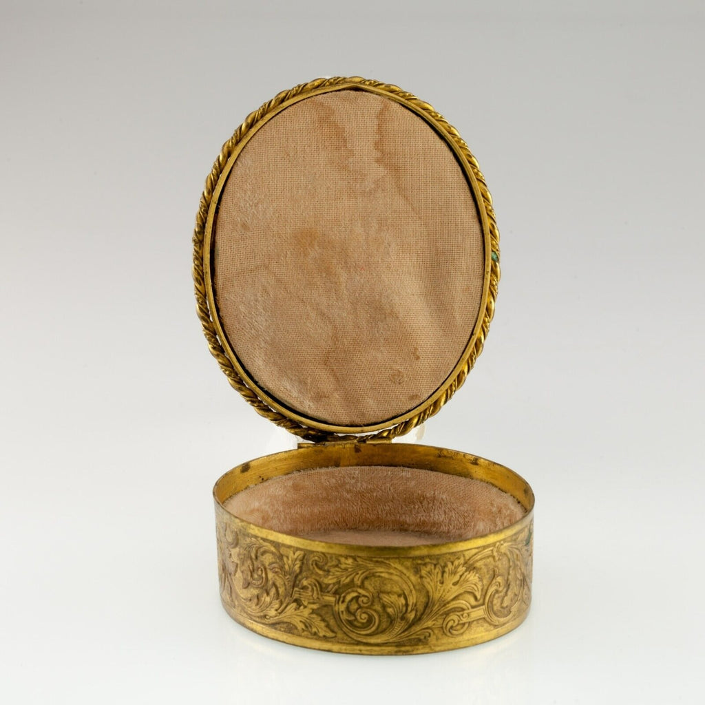 Victorian Ormolu Hand-Painted Porcelain Portrait Trinket Box Gorgeous!