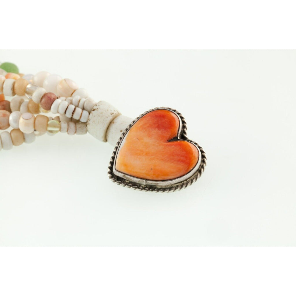 Kewa Sterling Silver Orange Spiney Heart Native American Six Strand Bracelet 6"