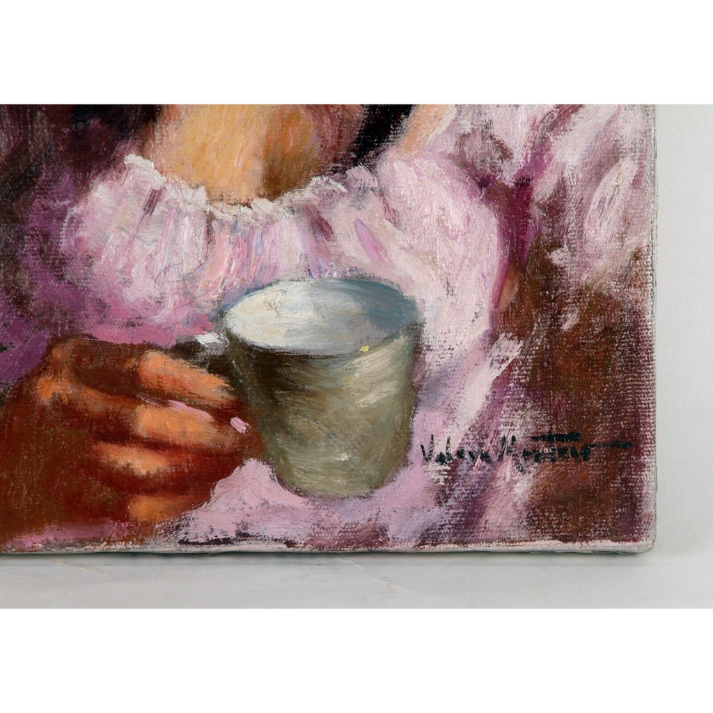 "Morning Tea" by Montrec, Oil Painting on Canvas, 16x12