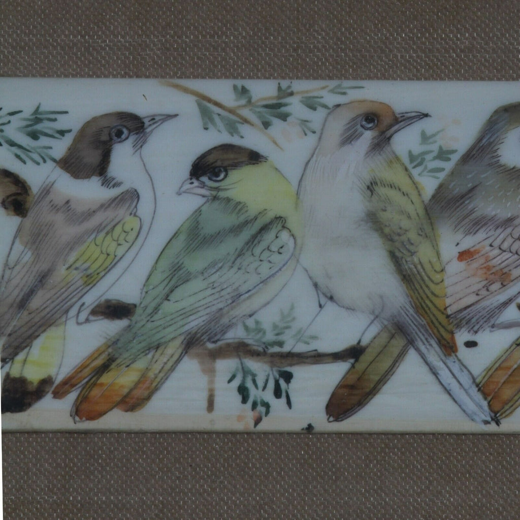 Gorgeous Painting on Wood Six Birds Framed Adorable 9.5 x 11.5"