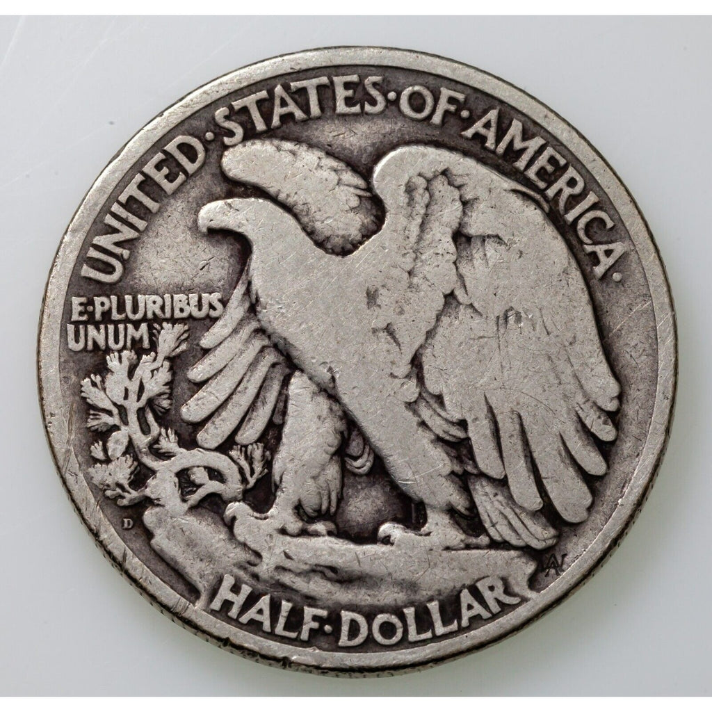 1921-D 50C Walking Liberty Half Dollar in Very Good VG Condition, Natural Color