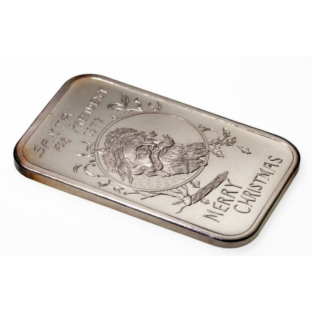1973 "SANTA FOR PRESIDENT" Merry Christmas By R. J. Gillio 1 oz. Silver Art Bar