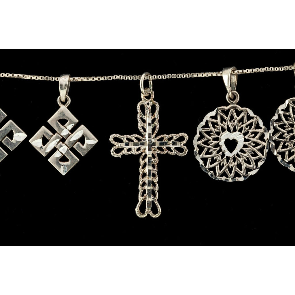 (19) Sterling Silver Collection of Celtic, Heart, Cross & Snow Flake Pendants