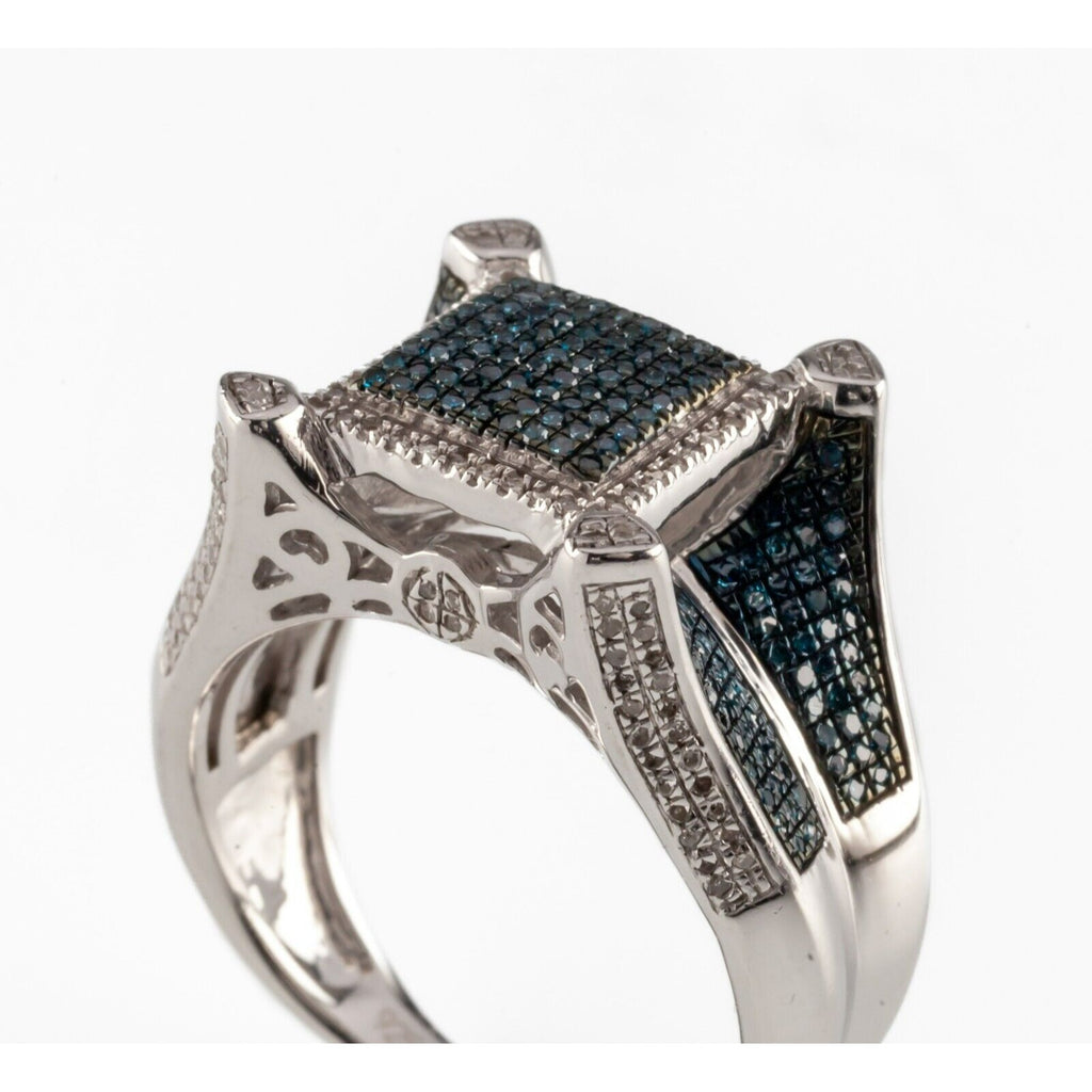 JTV Sterling Silver Blue Velvet Micropave Diamond Ring .50 CTW Size 8.5