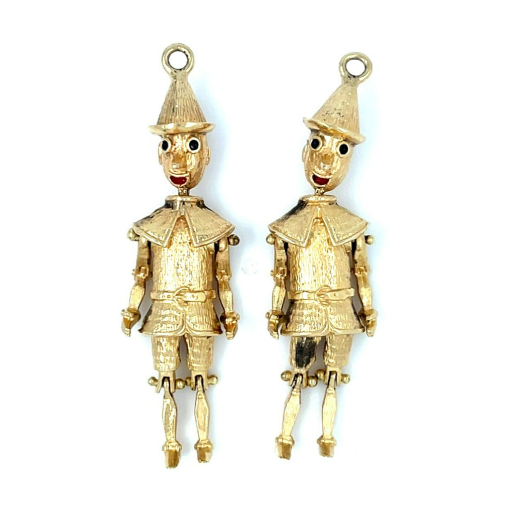 14k Yellow-Gold Lot of Two Articulating Tin-men w/ 0.80ct Emeralds 14.4 g 1-7/8"