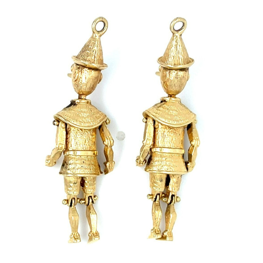 14k Yellow-Gold Lot of Two Articulating Tin-men w/ 0.80ct Emeralds 14.4 g 1-7/8"