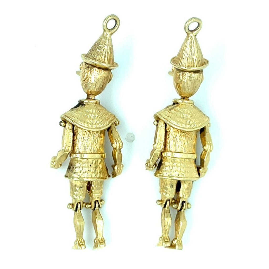 14k Yellow-Gold Lot of Two Articulating Tin-men w/ 0.80ct Emeralds 14.4 g 1-7/8"