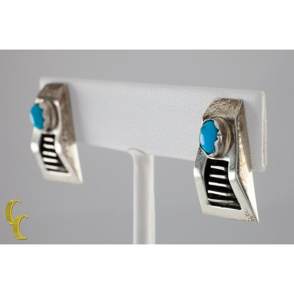 Sterling Silver Turquoise Drop Stud Earrings with Butterfly Backs
