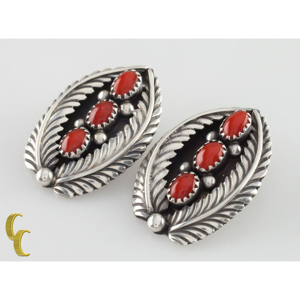 Sterling Silver Three Coral Leaf Clip-On Earrings Vintage R Bennett Nice!