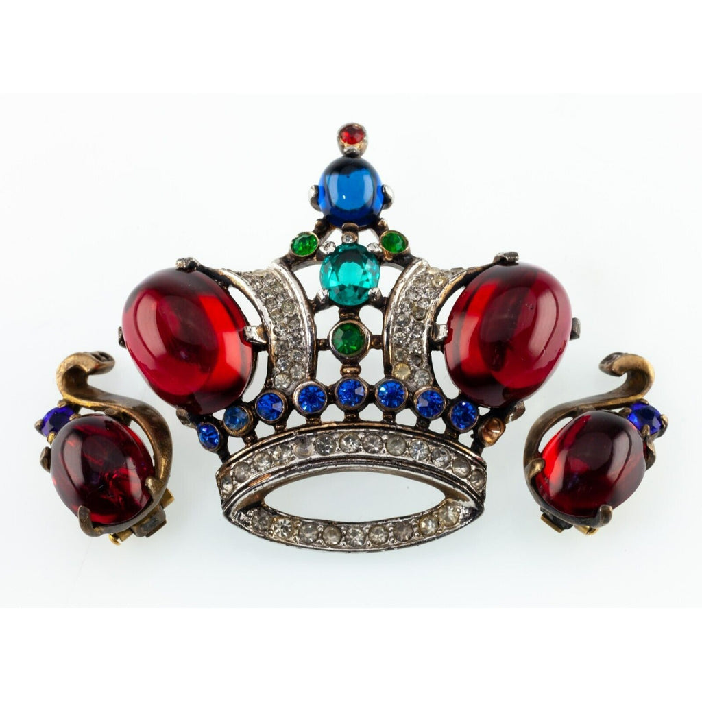 Trifari Sterling Silver Alfred Philippe Crown Brooch and Earrings Gorgeous!