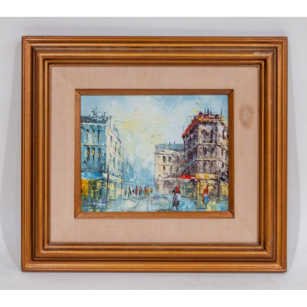 Untitled Cityscape Framed Oil Painting on Board Signed on Verso 8" x 10"