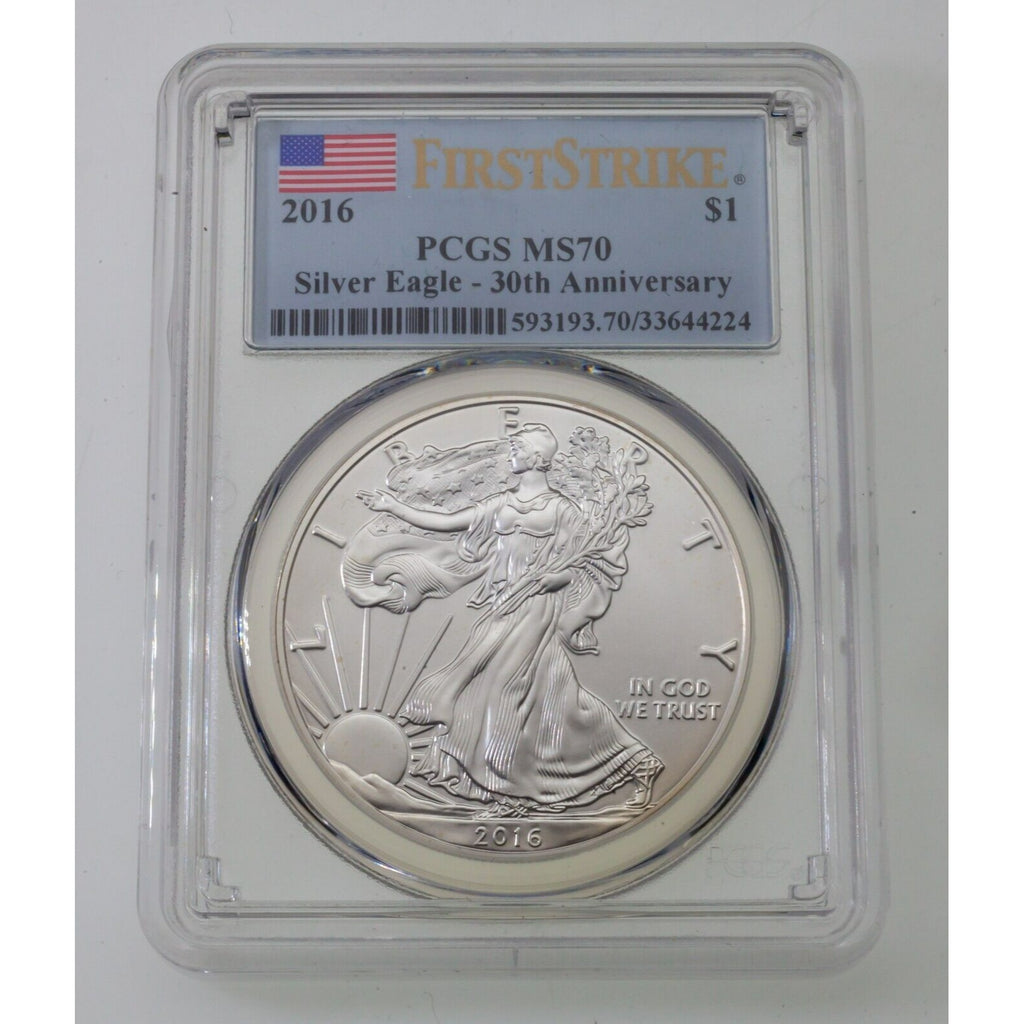 2016 S$1 Silver American Eagle Graded by PCGS as MS70 1st Strike 30th