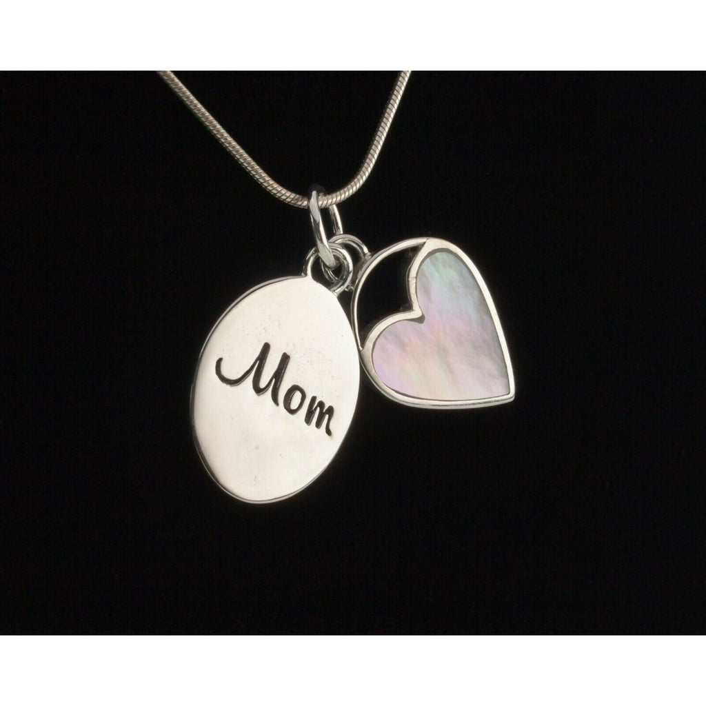 Baroni Sterling Silver Mother's Day Mother of Pearl Heart Pendant