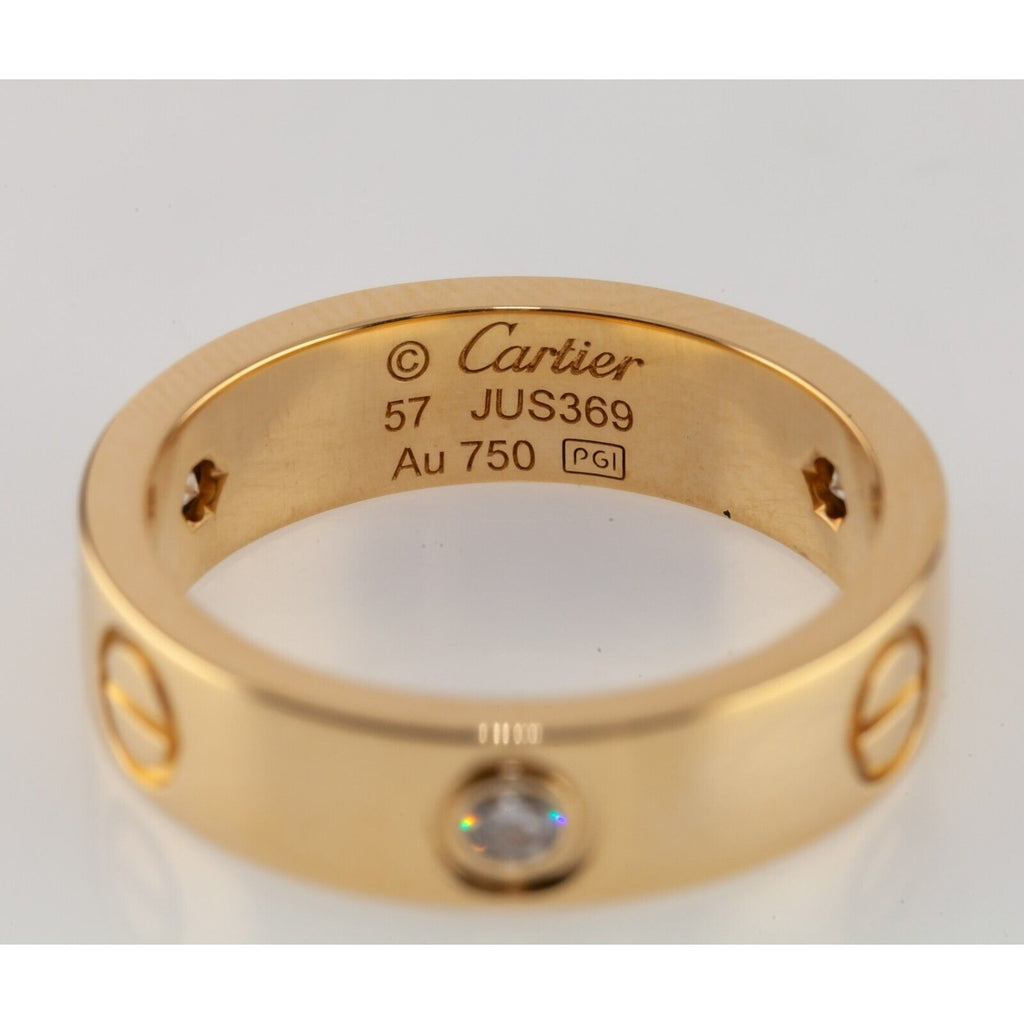Cartier 18k Rose Gold 3-Diamond Love Ring w/ Box and CoA Size 57