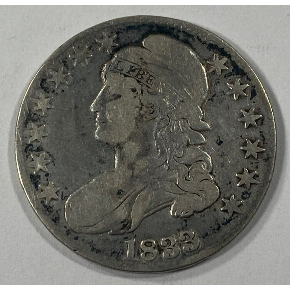 1833 50C Bust Half Dollar in Very Good VG Condition, Some Toning