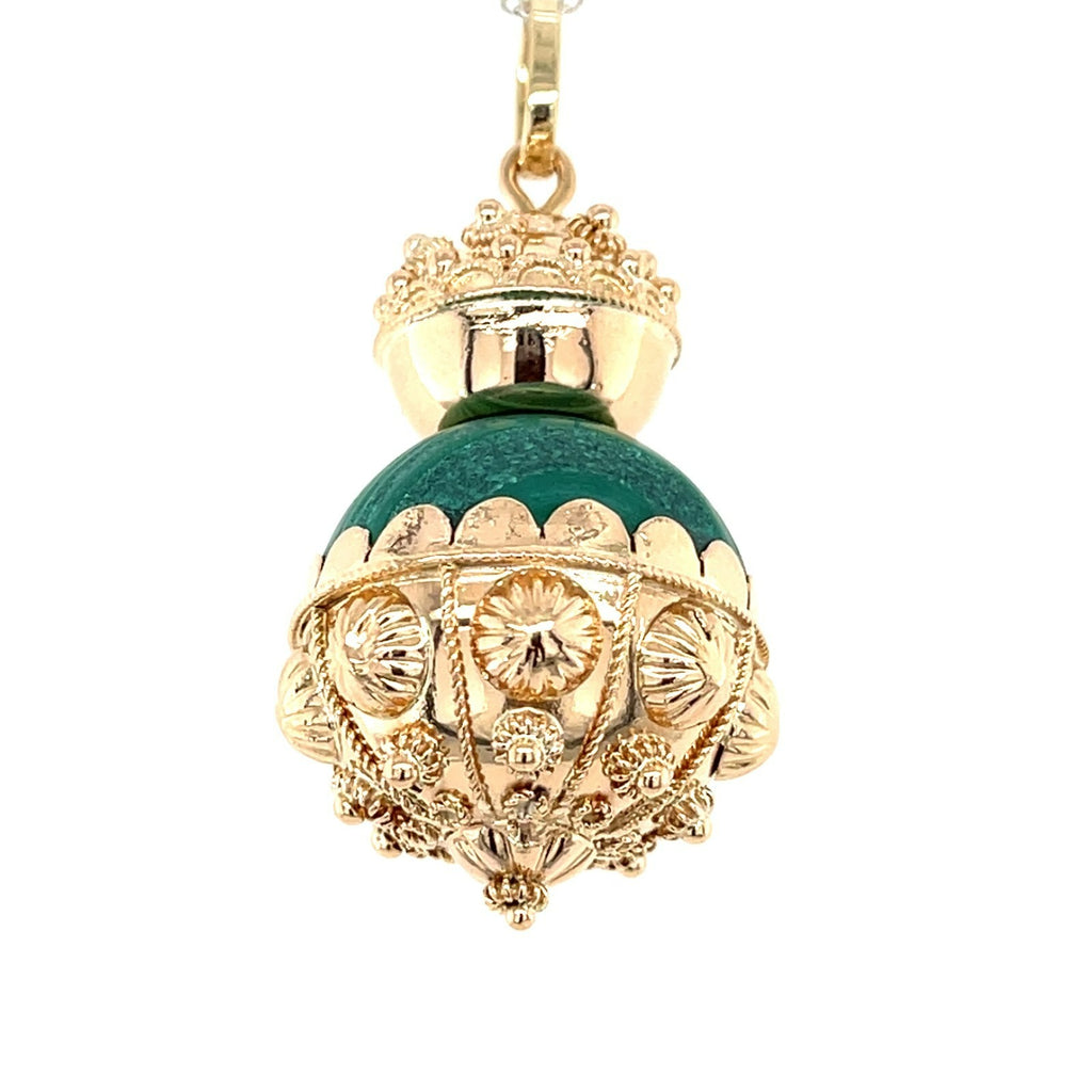 Vintage 18K Solid Gold & Malachite Acorn Pendant / Charm, Drop Style, 15g