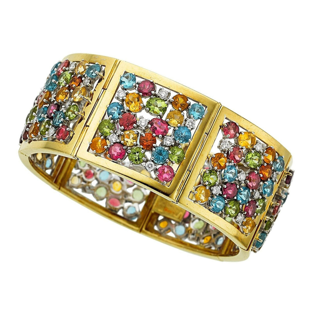 18k Two Tone Gemstone Plaque Bracelet 31.75 CTW 6.75" Long
