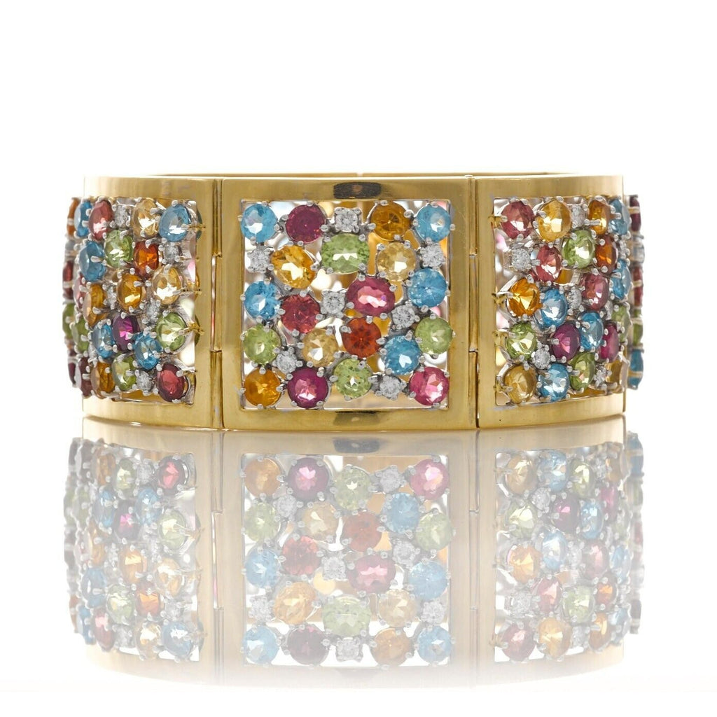 18k Two Tone Gemstone Plaque Bracelet 31.75 CTW 6.75" Long