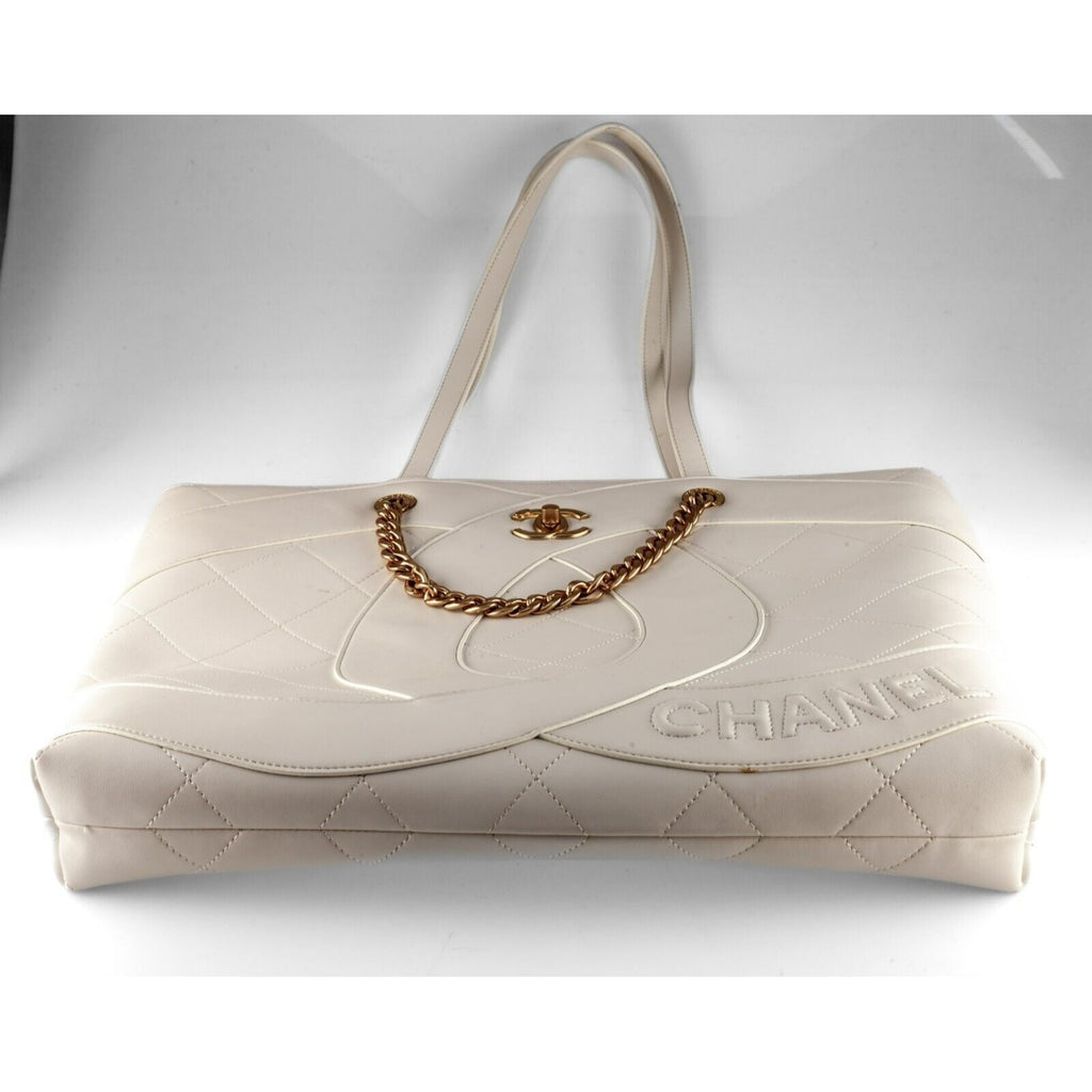 Chanel White Quilted Lambskin 2023 Club Monaco Tote Gold Hardware w/ Card