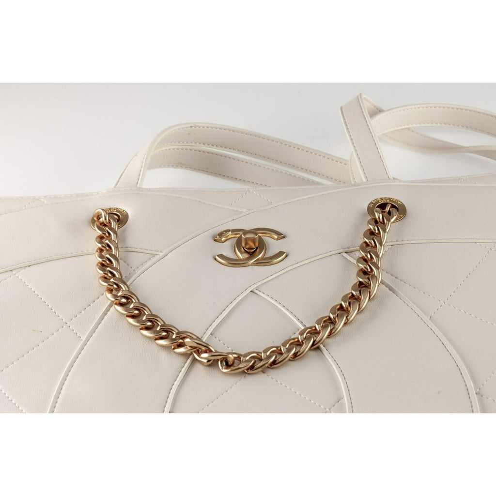 Chanel White Quilted Lambskin 2023 Club Monaco Tote Gold Hardware w/ Card