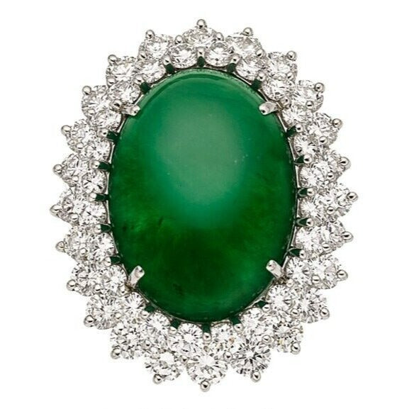 Natural Jadeite Jade, Diamond, and White Gold Ring Total Carat Weight: 19.85 ct
