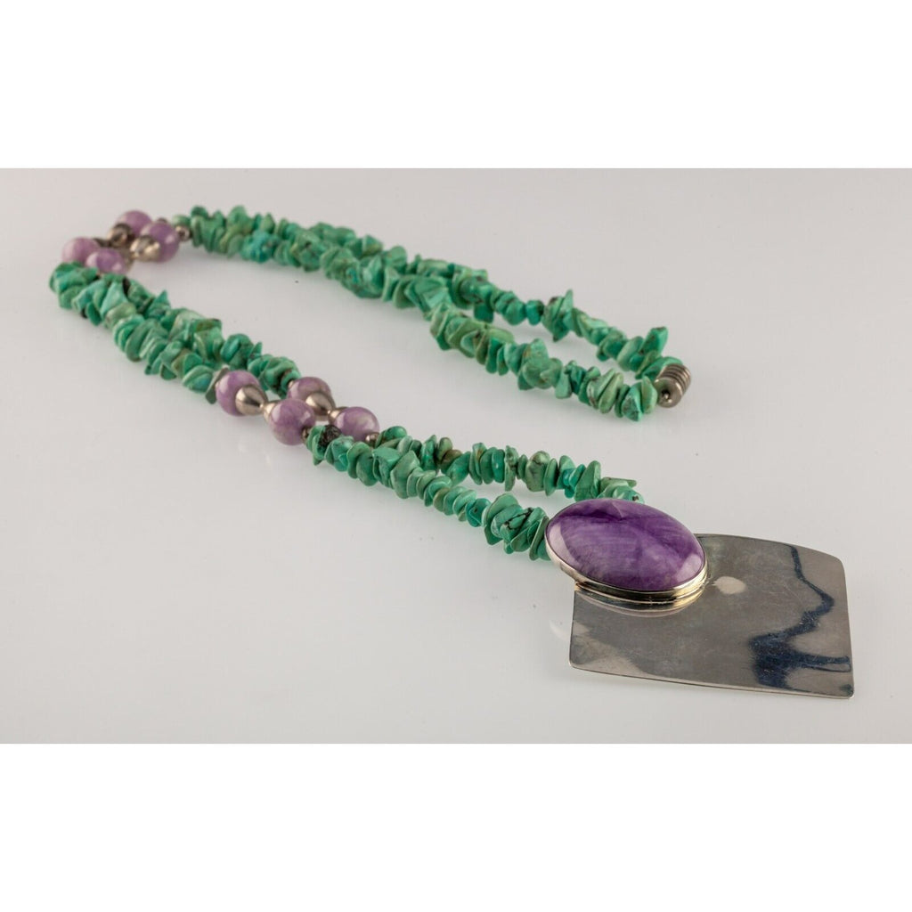 Tulla Booth Sterling Silver Beaded Turquoise and Amethyst Pendant Necklace