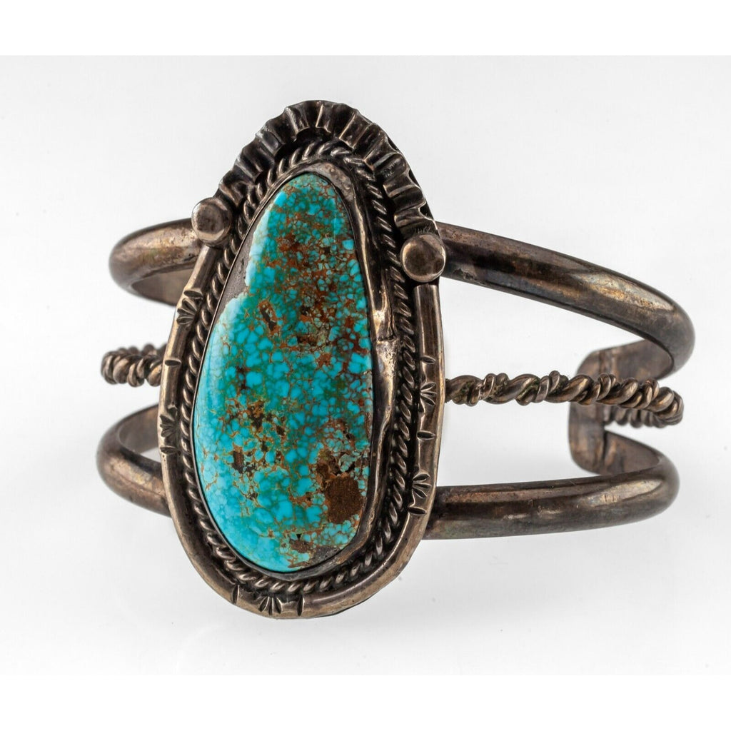 Antique Navajo Sterling Number 8 Turquoise Cuff Bracelet 56.7g