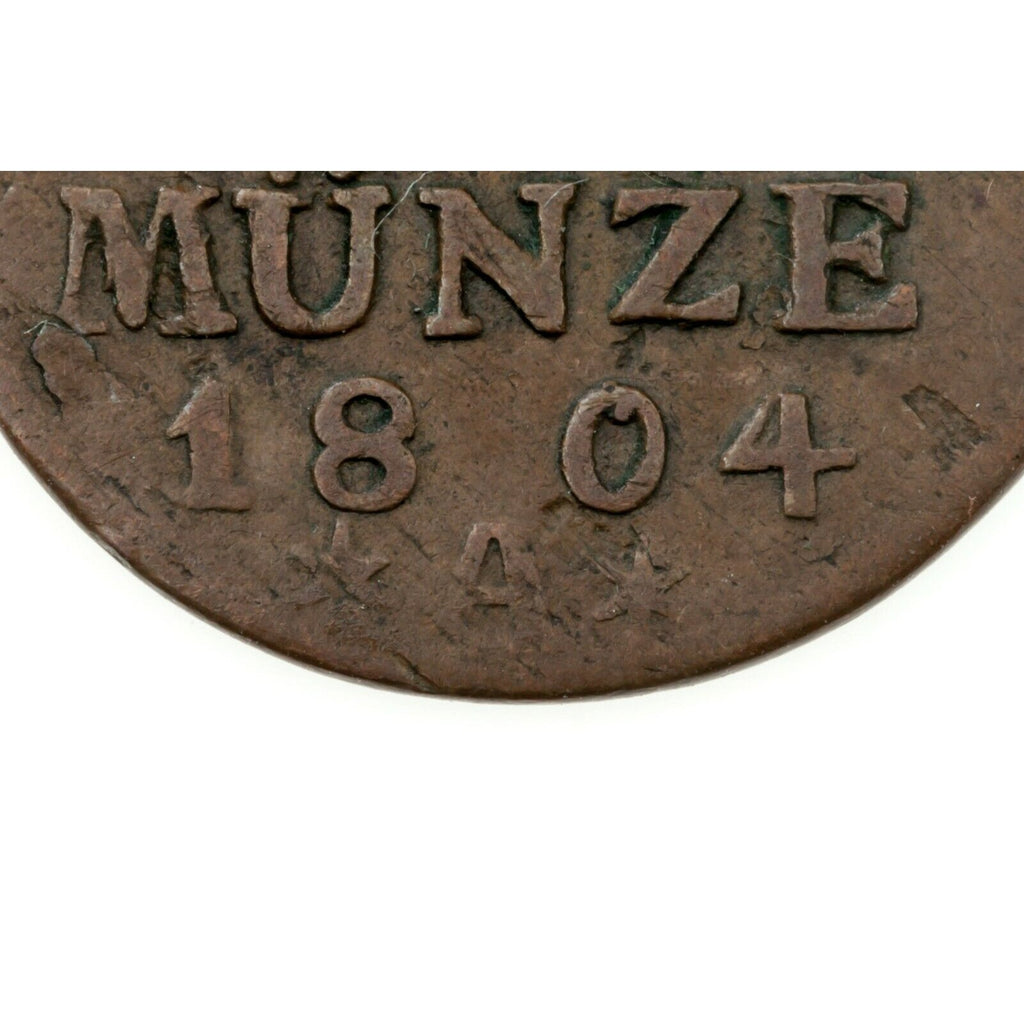 1804 German States PRUSSIA Pfennig Coin In VF Condition, KM# 372