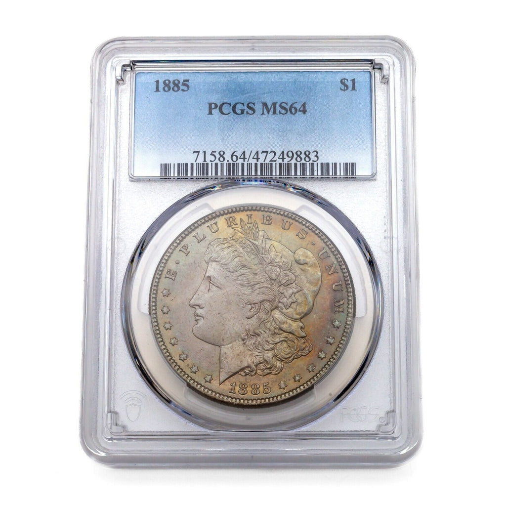 1885 $1 Silver Morgan Dollar Graded by PCGS as MS-64 Nice Toning!