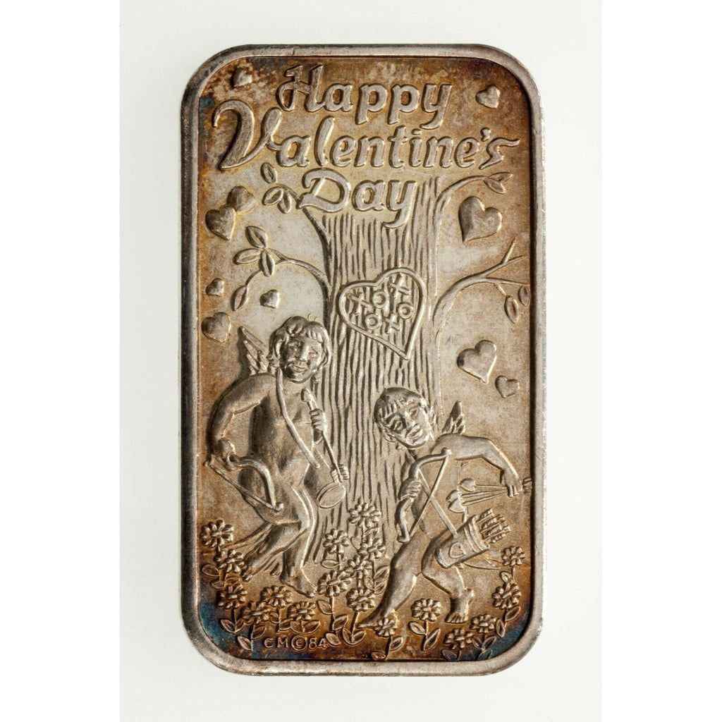 1983-85 Valentine's Day 1 oz. Silver Art Bars By National & Crown Mint Lot of 2