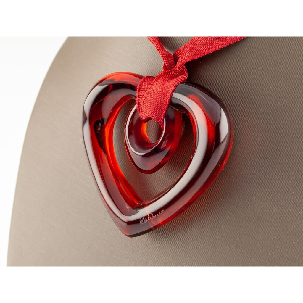 Lalique Coeur Ruban Red Heart Crystal Pendant w/ Original Box
