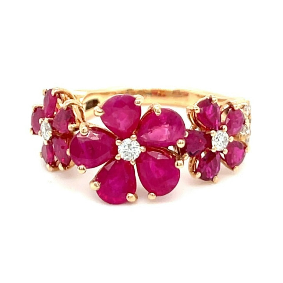 Jovane 18k Rose Gold 3.5ct Ruby and Diamond Flower Ring, 4.8g,  Size 6.75