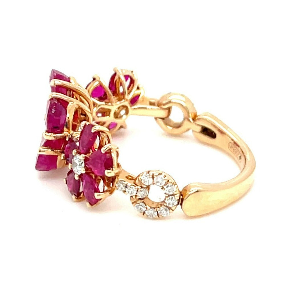 Jovane 18k Rose Gold 3.5ct Ruby and Diamond Flower Ring, 4.8g,  Size 6.75