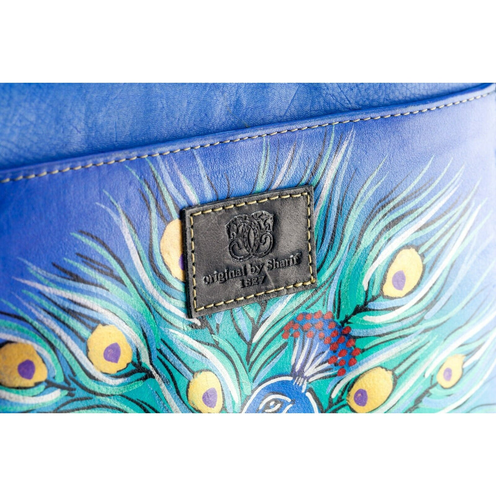 Sharif Leather Handpainted Shoulder Tote Messenger Bag Peacocks
