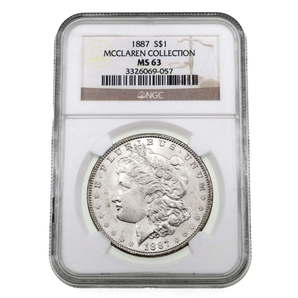 1887 $1 Silver Morgan Dollar Graded by NGC as MS-63 McClaren Collection