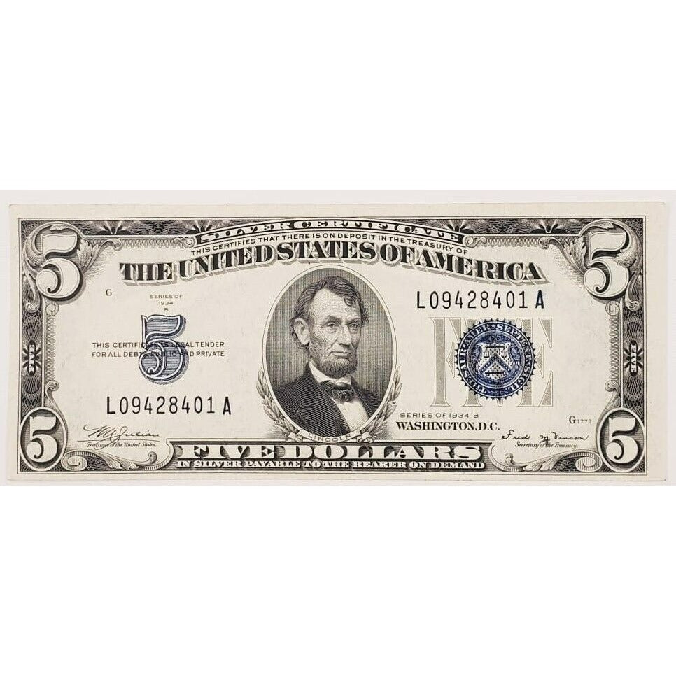 1934-B $5 Silver Certificate Choice Uncirculated FR #1652