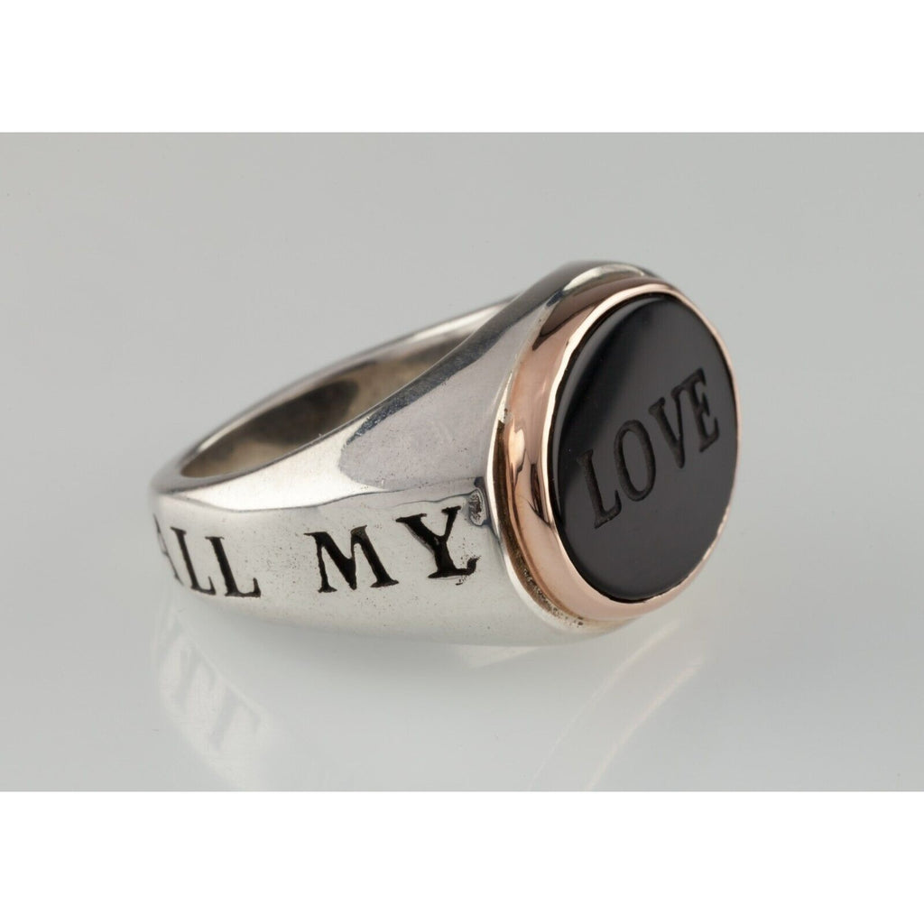 Stunning Vass Ludacer "ALL MY LOVE" Onyx & Two Tone Sterling Signet Ring SZ 9