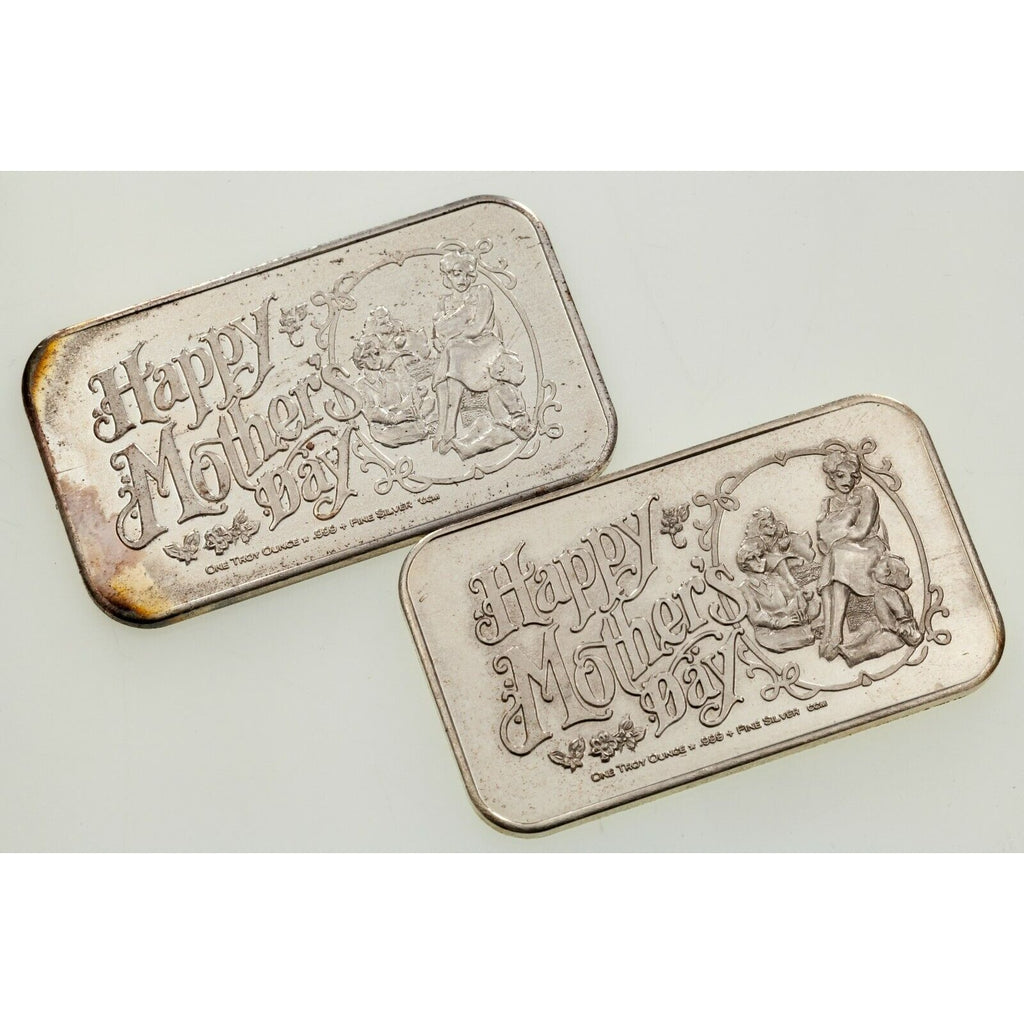 HAPPY MOTHER’S DAY 1982 By Crown Mint 1 oz. Silver Art Bar Lot of 2