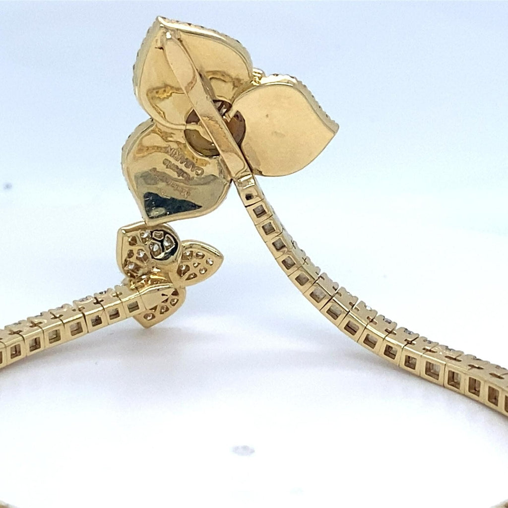 Roberto Casarin 18k Yellow Gold 1.75 ct Diamond and 3 Carved Flower MoP Bracelet