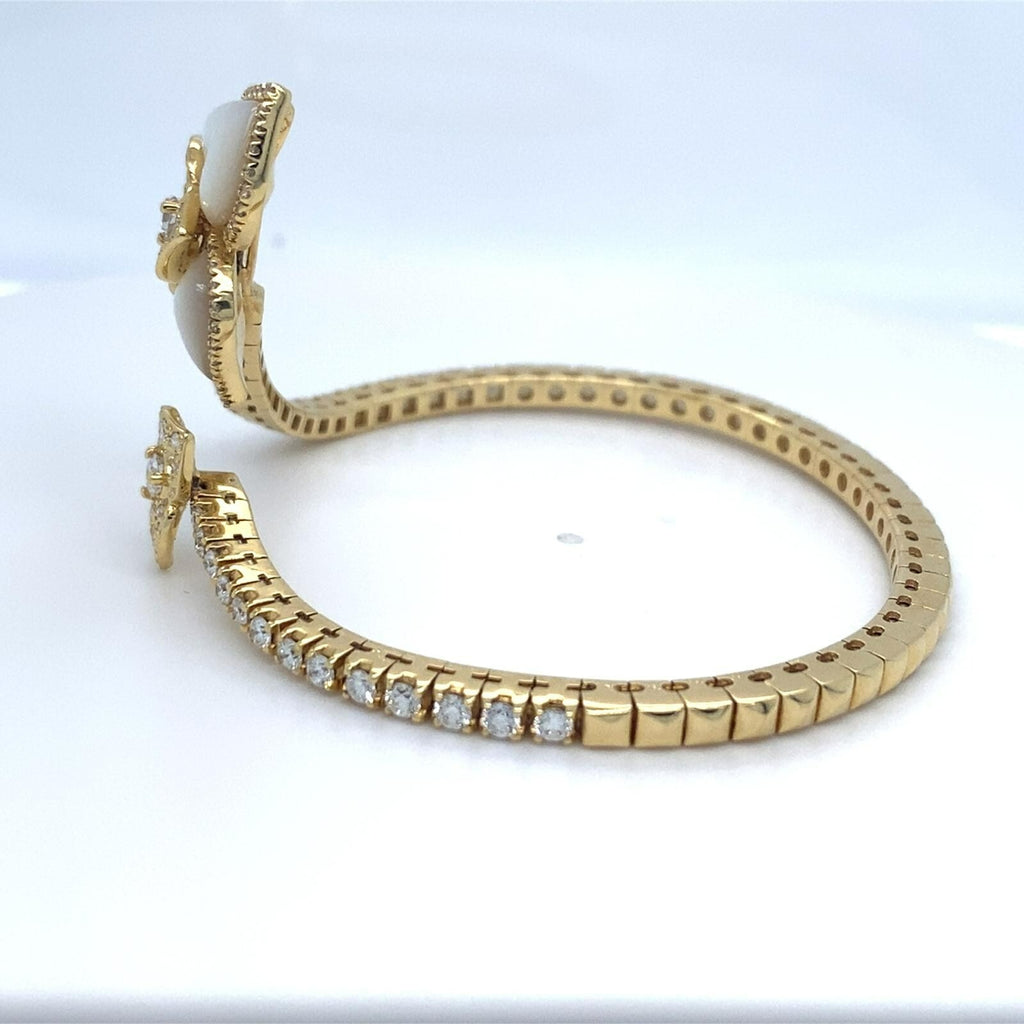 Roberto Casarin 18k Yellow Gold 1.75 ct Diamond and 3 Carved Flower MoP Bracelet