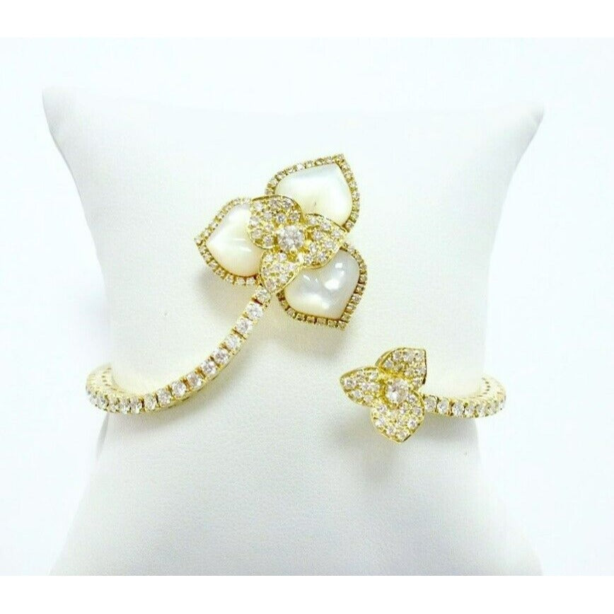 Roberto Casarin 18k Yellow Gold 1.75 ct Diamond and 3 Carved Flower MoP Bracelet