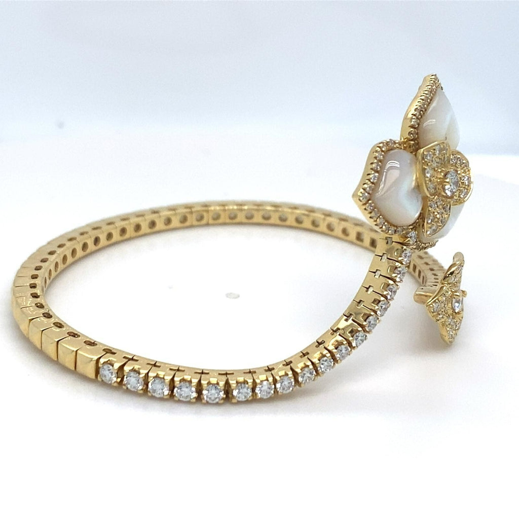 Roberto Casarin 18k Yellow Gold 1.75 ct Diamond and 3 Carved Flower MoP Bracelet