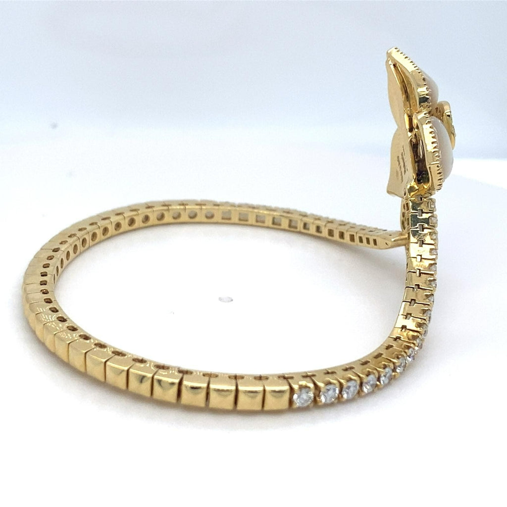 Roberto Casarin 18k Yellow Gold 1.75 ct Diamond and 3 Carved Flower MoP Bracelet